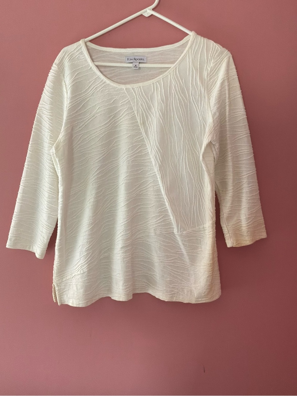 Kim Rogers Cream Textured Scoop Neck Long Sleeve Top